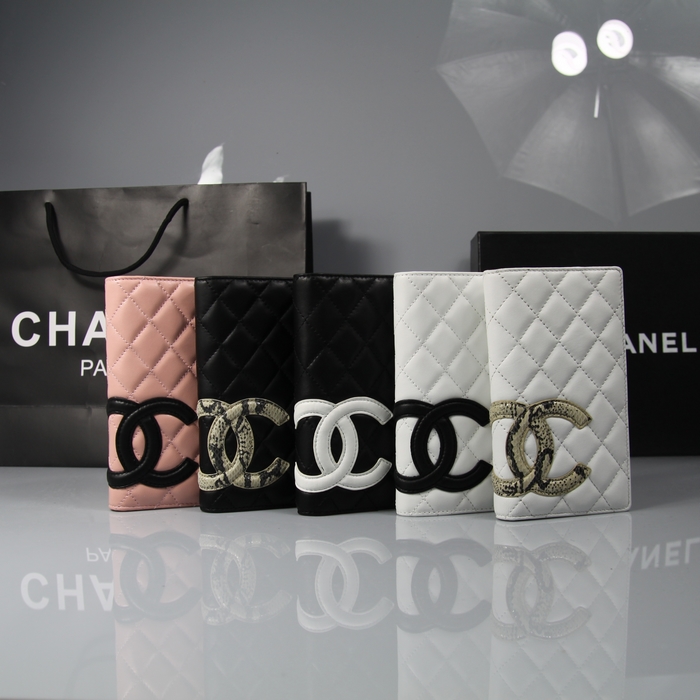 AAA Chanel Leather Bi-Fold Wallets A26717 Black CC Logo Light Pink Online
